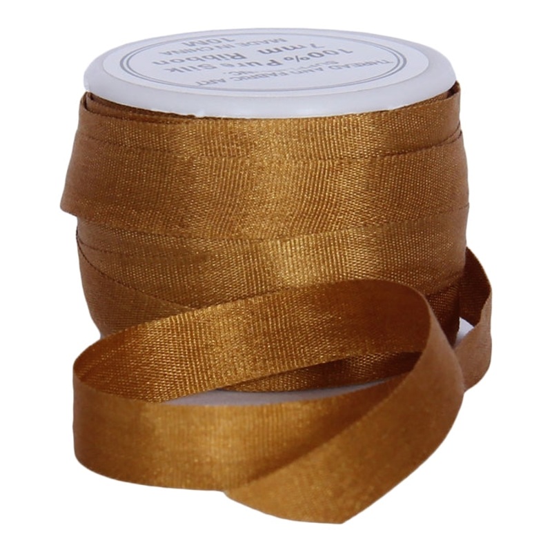 Silk Ribbon 7mm Golden Tan x 10 Meters No. 668
