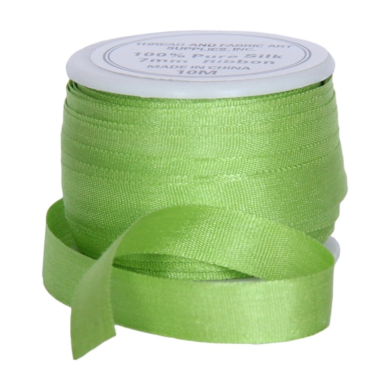 Silk Ribbon 7mm Lime Green x 10 Meters No. 642