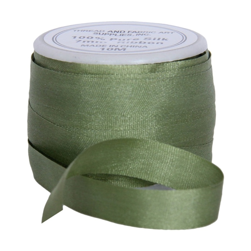 Silk Ribbon 7mm Sage Green x 10 Meters No. 633