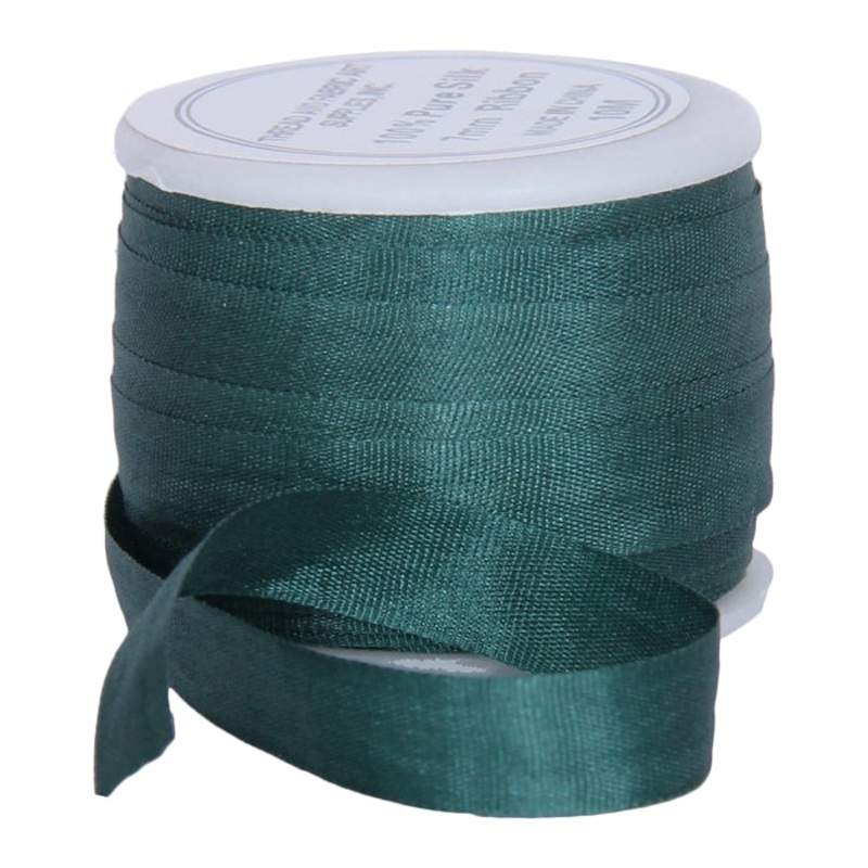 Silk Ribbon 7mm Teal Green 10 Meter Spools-617