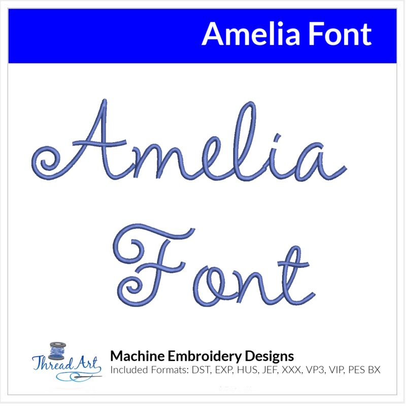 Amelia Font Machine Embroidery Design Set –  Cursive Alphabet Letters BX Font – Download 9 Formats and 3 Sizes – 1″, 1.5″, 2″