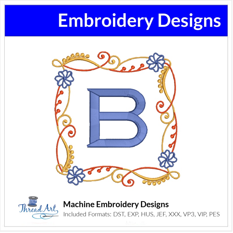 Autumn Floral Monogram Frame Embroidery Design Instant Download – 3 Sizes – 8 Formats – ThreadArt