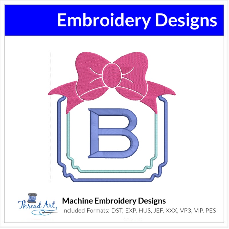 Bow Topped Monogram Frame Embroidery Design Instant Download – 3 Sizes – 8 Formats – ThreadArt