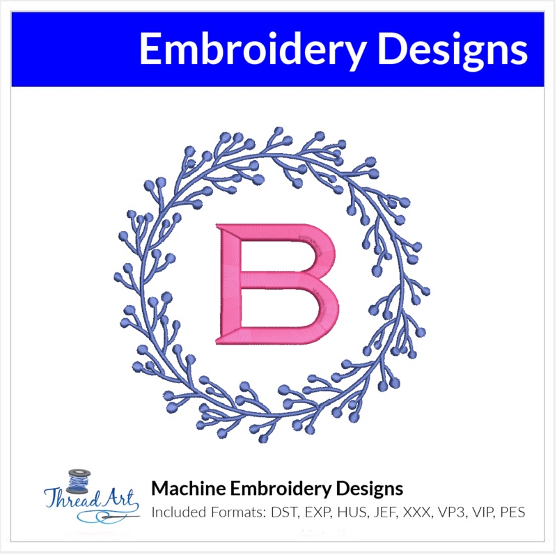 Circle Wreath Monogram Frame Embroidery Design Instant Download – 3 Sizes – 8 Formats – ThreadArt