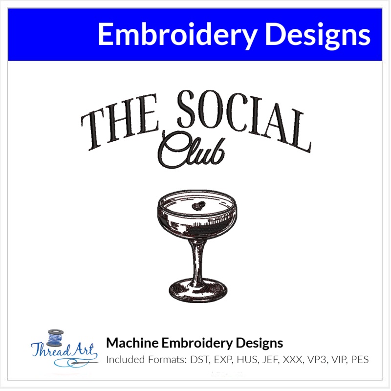 Expresso Martini Social Club Sketch Embroidery Design Instant Download – 3 Sizes – 8 Formats – ThreadArt