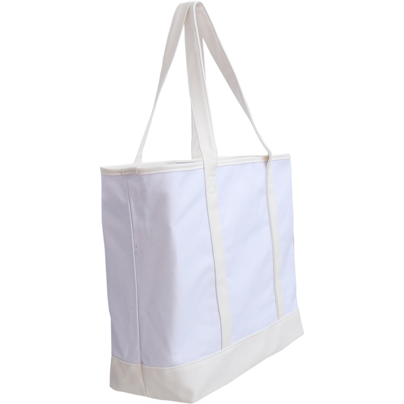 Extra Large Canvas & Vegan Leather Tote Bag – White With Natural Handles