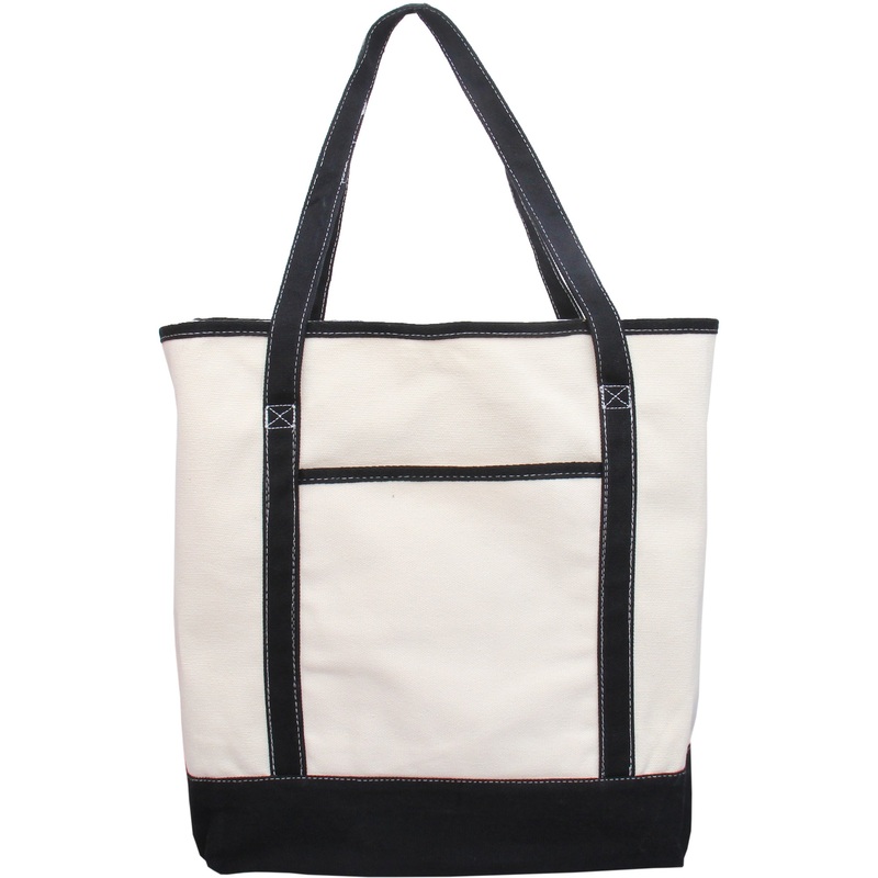 Extra Large Natural Canvas Tote Bag With Black Handles – 22″x16″x6″