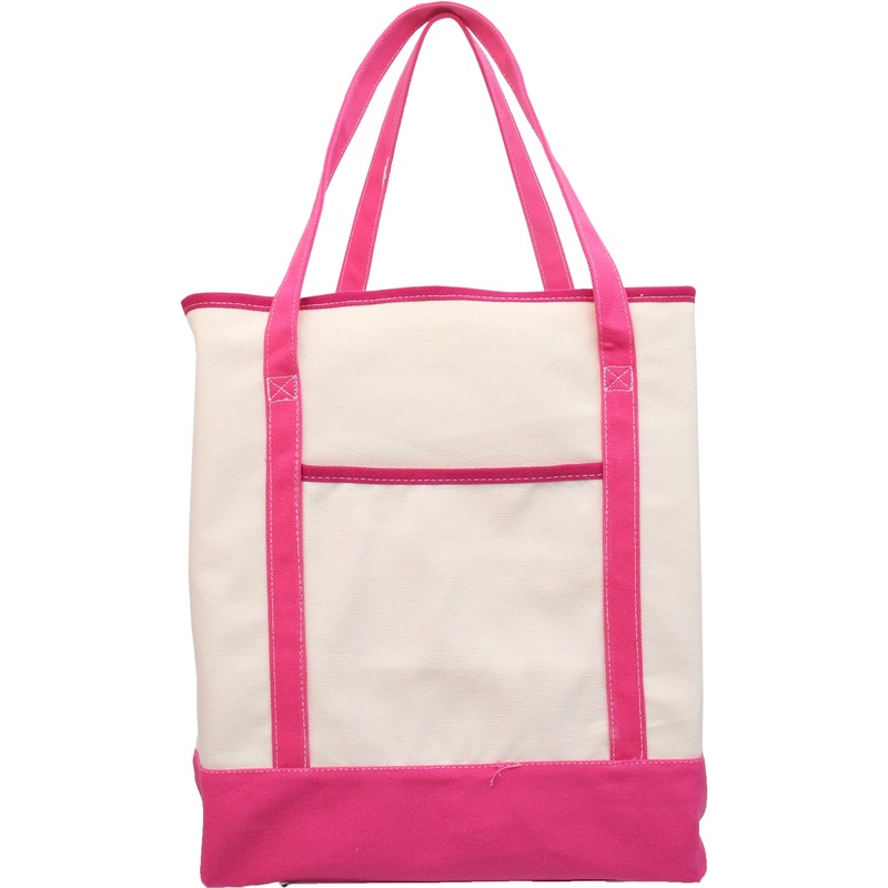 Extra Large Natural Canvas Tote Bag With Hot Pink Handles – 22″x16″x6″