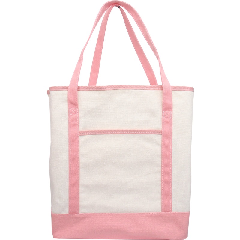Extra Large Natural Canvas Tote Bag With Light Pink Handles – 22″x16″x6″