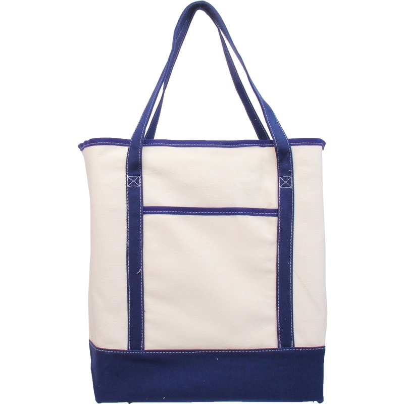 Extra Large Natural Canvas Tote Bag With Navy Handles – 22″x16″x6″