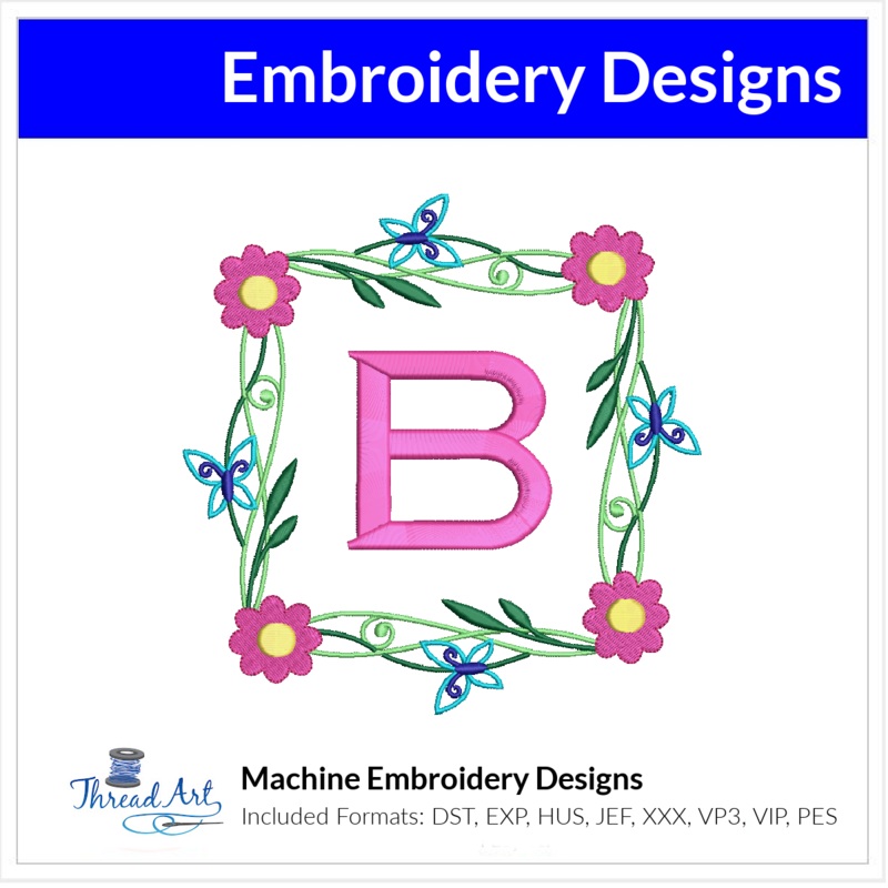 Floral Corners Monogram Frame Embroidery Design Instant Download – 3 Sizes – 8 Formats – ThreadArt