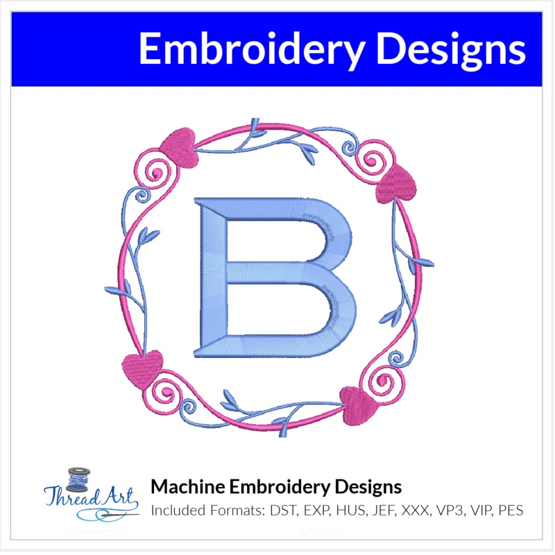 Heart Monogram Frame Embroidery Design Instant Download – 3 Sizes – 8 Formats – ThreadArt