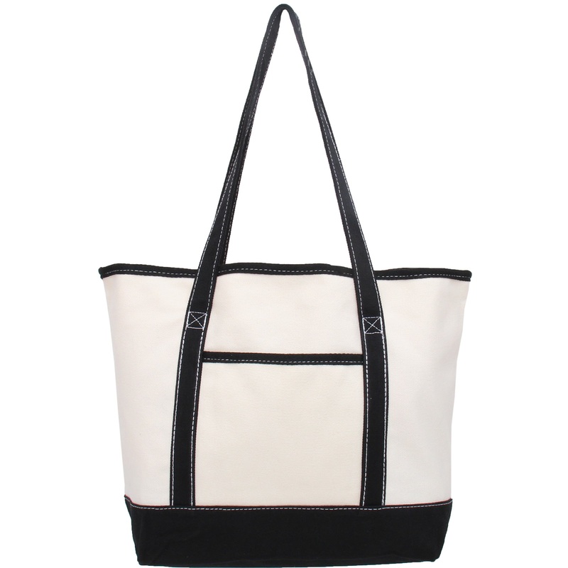 Large Natural Canvas Tote Bag With Black Handles – 18.5″x11.5″x5.5″