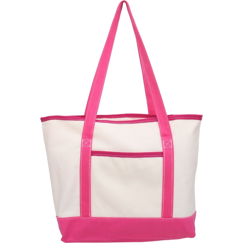 Large Natural Canvas Tote Bag With Hot Pink Handles – 18.5″x11.5″x5.5″
