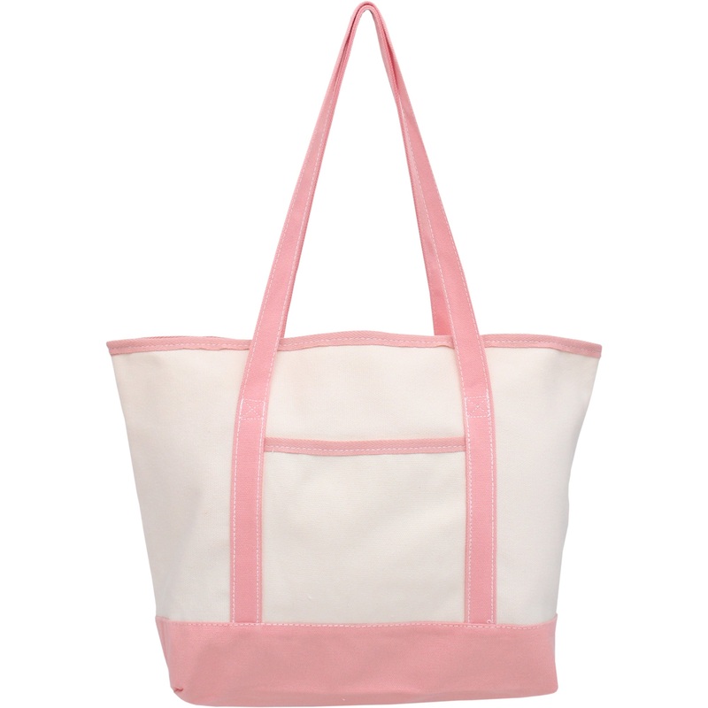 Large Natural Canvas Tote Bag With Light Pink Handles – 18.5″x11.5″x5.5″