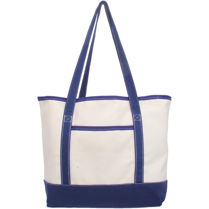 Large Natural Canvas Tote Bag With Navy Handles – 18.5″x11.5″x5.5″