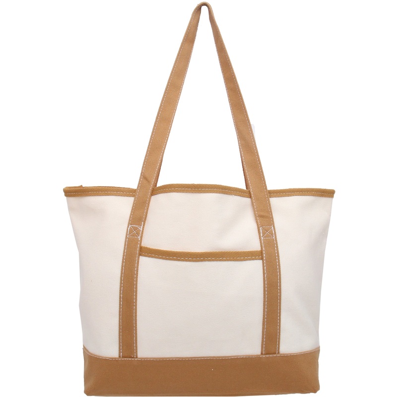Large Natural Canvas Tote Bag With Tan Handles – 18.5″x11.5″x5.5″