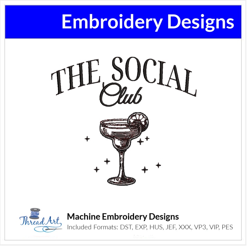 Margarita Social Club Sketch Embroidery Design Instant Download – 3 Sizes – 8 Formats – ThreadArt