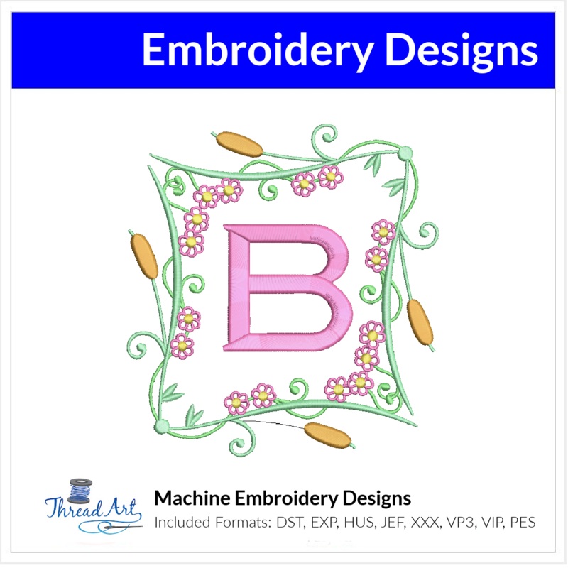 Marshes Monogram Frame Embroidery Design Instant Download – 3 Sizes – 8 Formats – ThreadArt