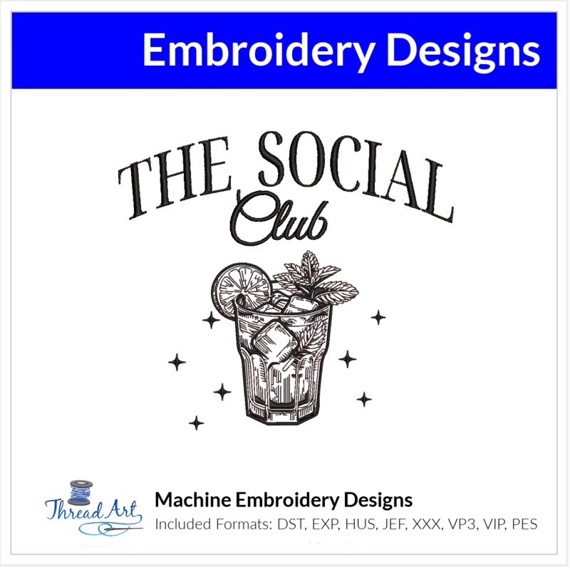 Mojito Social Club Sketch Embroidery Design Instant Download – 3 Sizes – 8 Formats