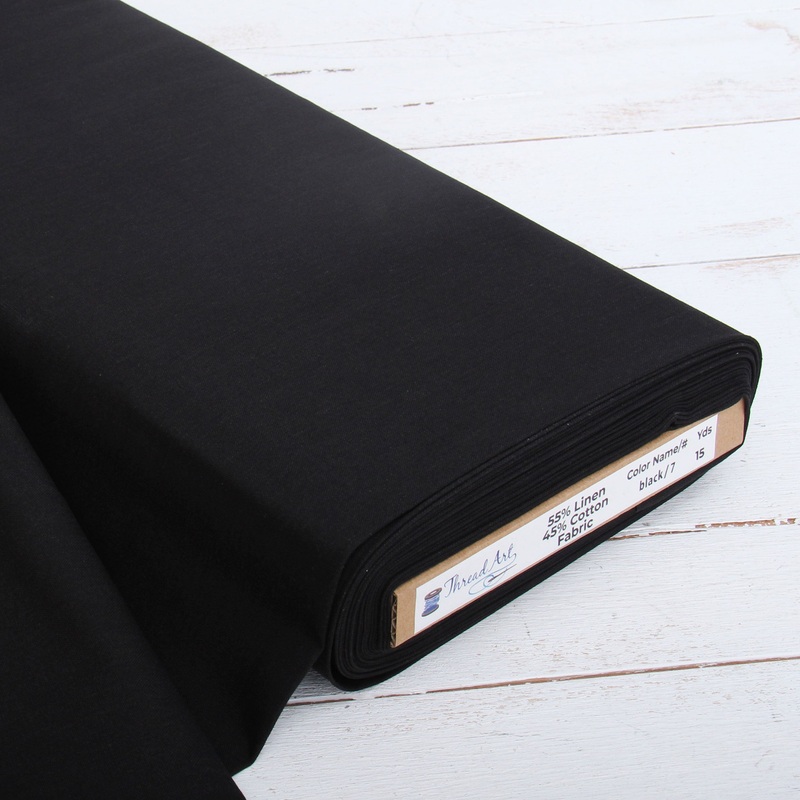Premium Linen Fabric By The Yard – Black 55″ Width – Cotton Linen Blend Fabric For Embroidery, Apparel, Cross Stitch