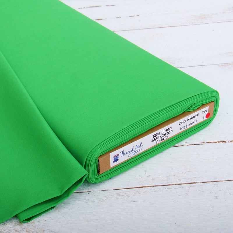 Premium Linen Fabric By The Yard – Kelly Green 55″ Width – Cotton Linen Blend Fabric For Embroidery, Apparel, Cross Stitch
