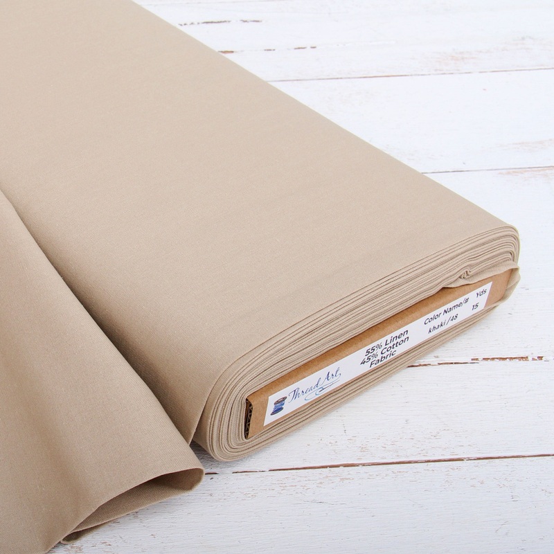 Premium Linen Fabric By The Yard – Khaki 55″ Width – Cotton Linen Blend Fabric For Embroidery, Apparel, Cross Stitch