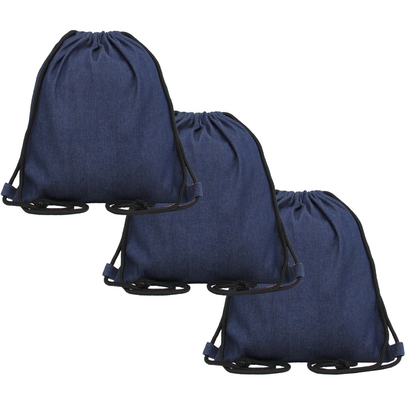 Set of 3 Cotton Drawstring Tote Bag – Denim