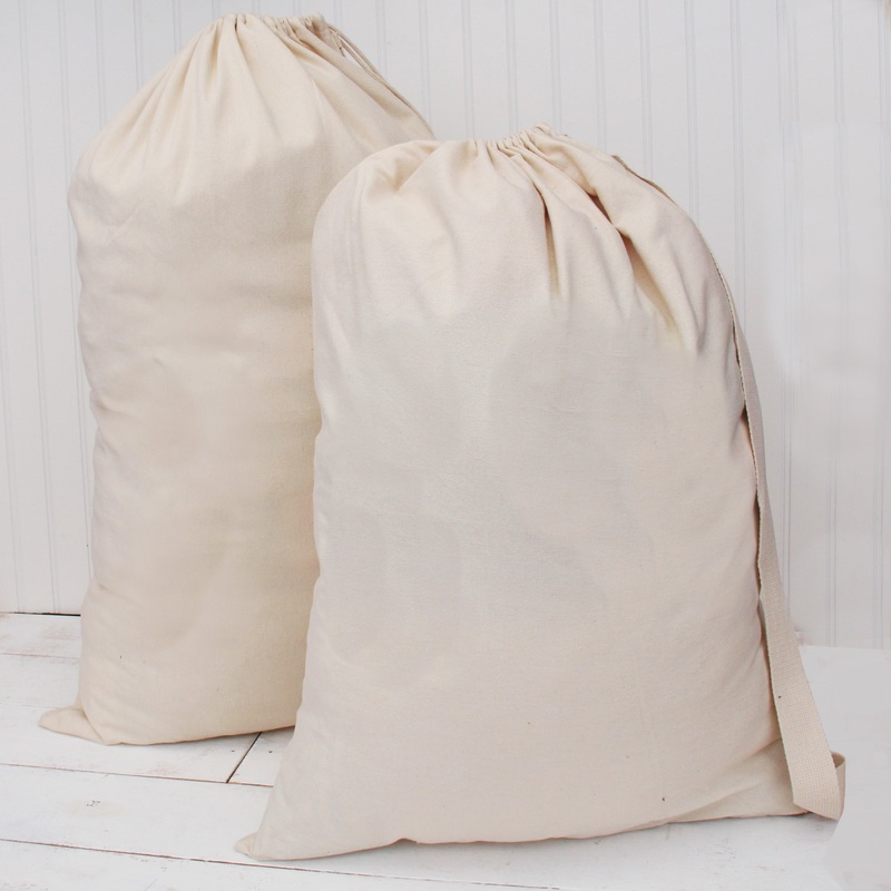 Six Pack of Laundry Duffle Bags Large 20″x27 Drawstring Cotton Canvas with Strap