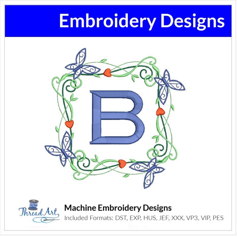 Summer Floral Monogram Frame Embroidery Design Instant Download – 3 Sizes – 8 Formats – ThreadArt