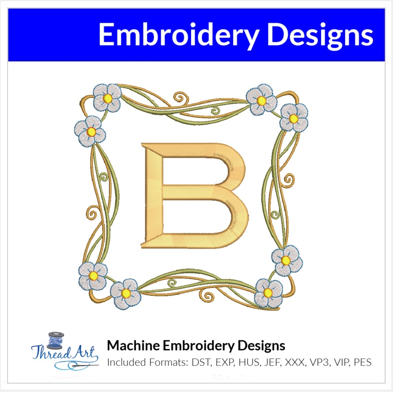 Sunny Monogram Frame Embroidery Design Instant Download – 3 Sizes – 8 Formats – ThreadArt