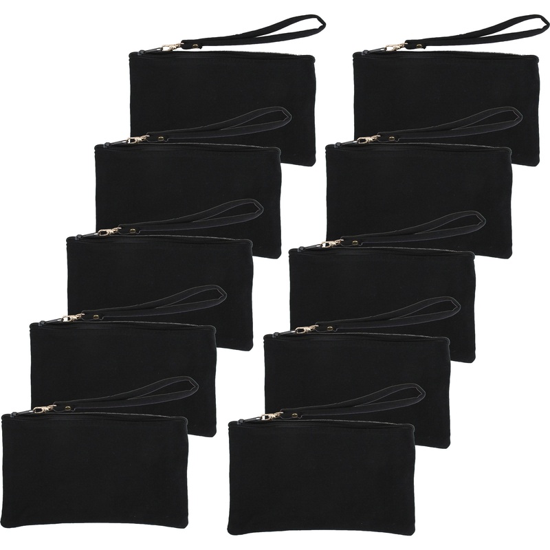 Ten Pack of Cotton Canvas Small Wristlet Bags – Black