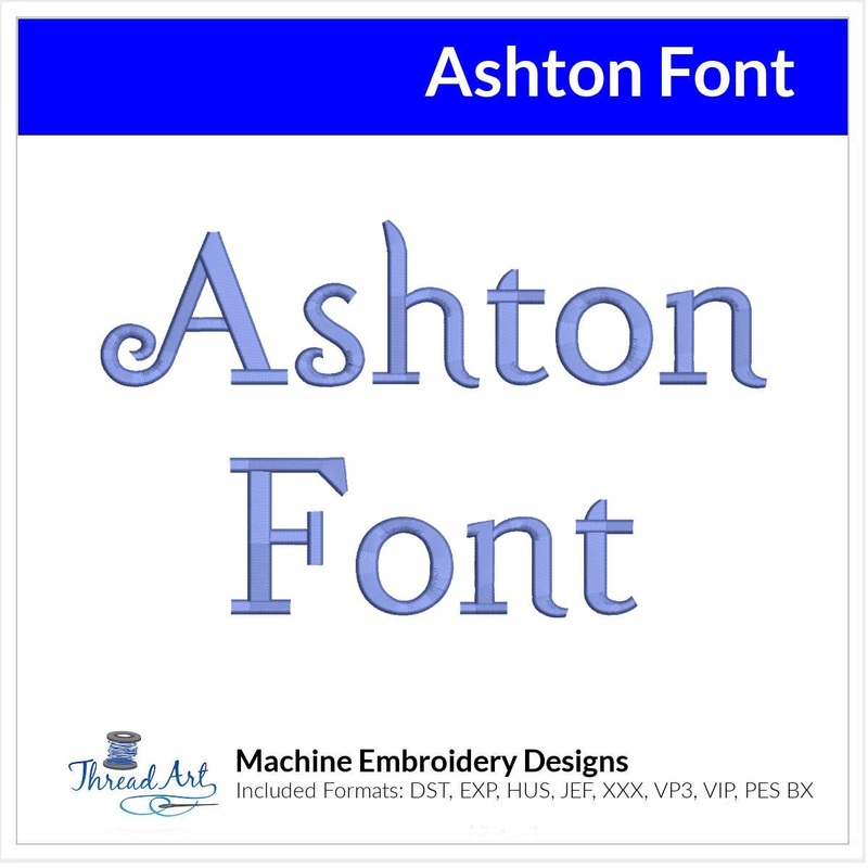 Ashton Font Machine Embroidery Design Set – Alphabet Letters Numbers BX Font – Download 9 Formats and 4 Sizes