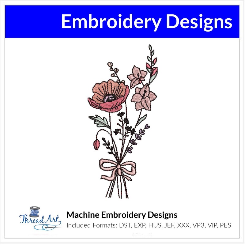 August Flower Bouquet Embroidery Design Instant Download Cute Birth Month Flowers Birthday – 8 Formats – ThreadArt