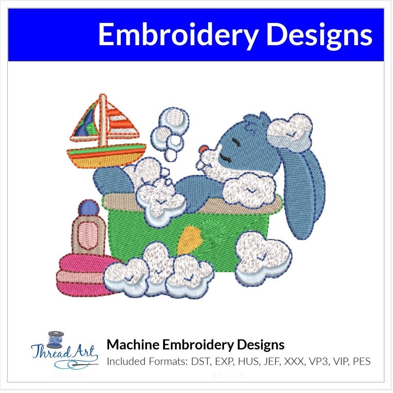 Bunny in Bubble Bath Embroidery Design Instant Download – 4 Sizes – 8 Formats – ThreadArt