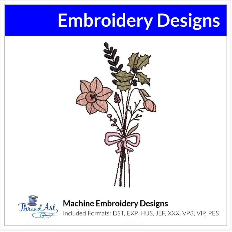 December Flower Bouquet Embroidery Design Instant Download Cute Birth Month Flowers Birthday – 8 Formats – ThreadArt