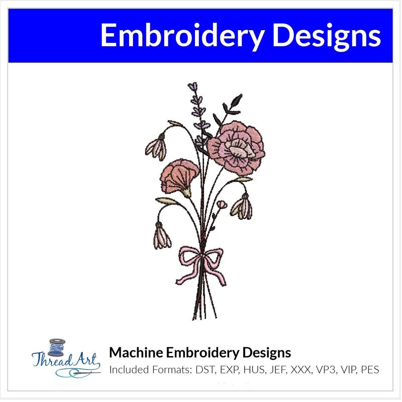 January Flower Bouquet Embroidery Design Instant Download Cute Birth Month Flowers Birthday – 8 Formats – ThreadArt