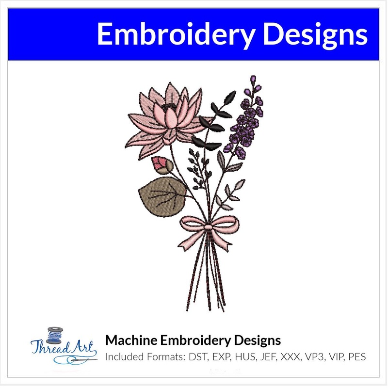 July Flower Bouquet Embroidery Design Instant Download Cute Birth Month Flowers Birthday – 8 Formats – ThreadArt