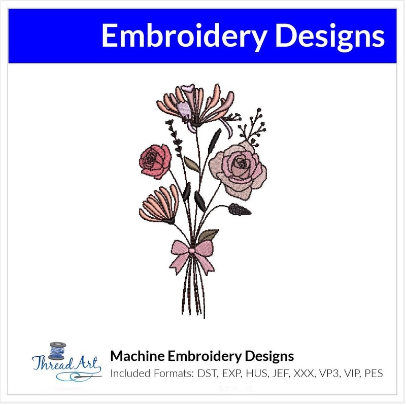 June Flower Bouquet Embroidery Design Instant Download Cute Birth Month Flowers Birthday – 8 Formats – ThreadArt