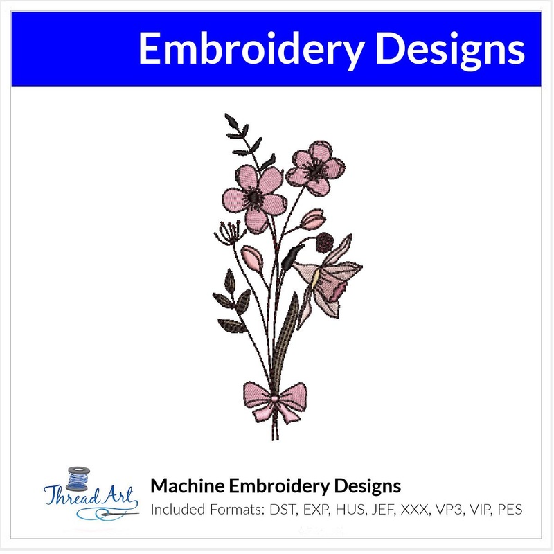 March Flower Bouquet Embroidery Design Instant Download Cute Birth Month Flowers Birthday – 8 Formats – ThreadArt