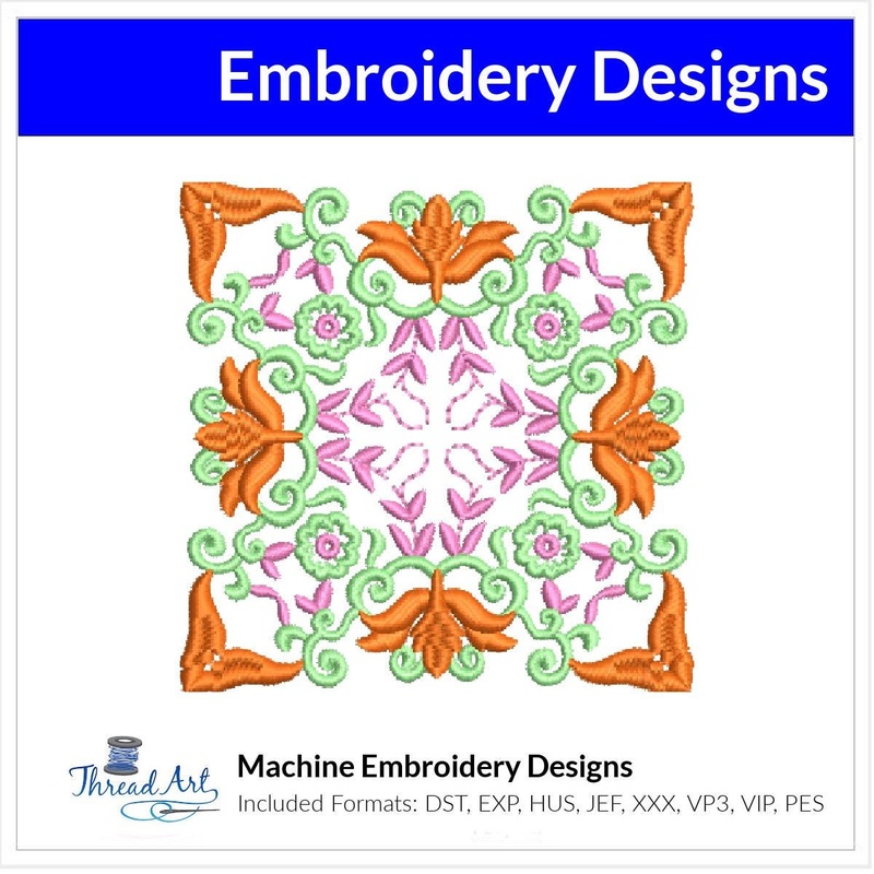 Ornate Decorative Square Machine  Embroidery Design Instant Download – 4 Sizes – 8 Formats – ThreadArt