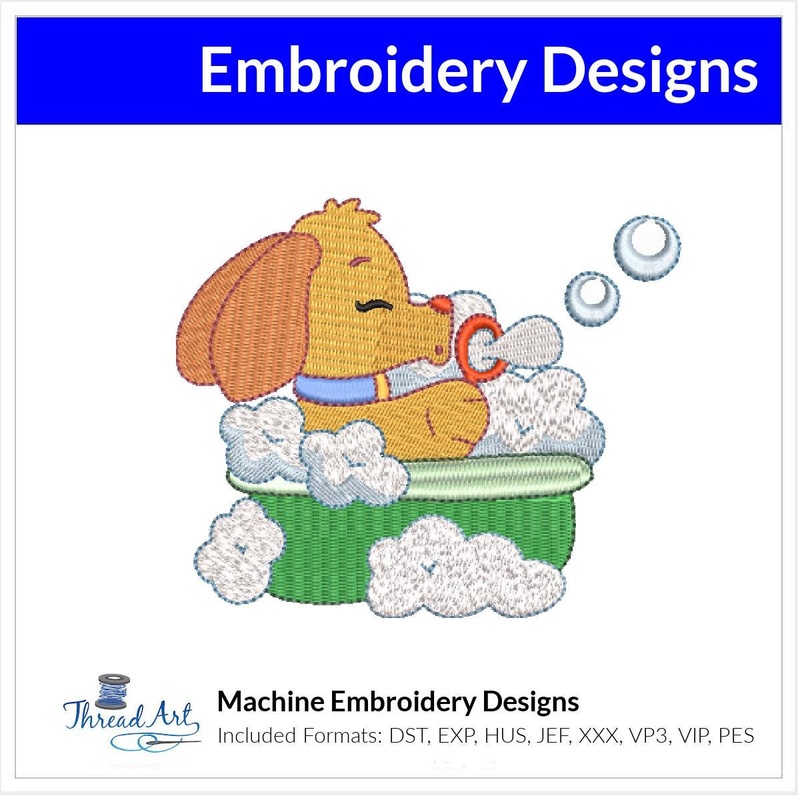 Puppy in Bubble Bath Embroidery Design Instant Download – 4 Sizes – 8 Formats – ThreadArt