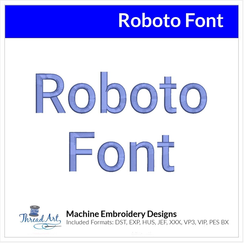 Roboto Font Machine Embroidery Design Set – Alphabet Letters Numbers BX Font – Download 9 Formats and 4 Sizes