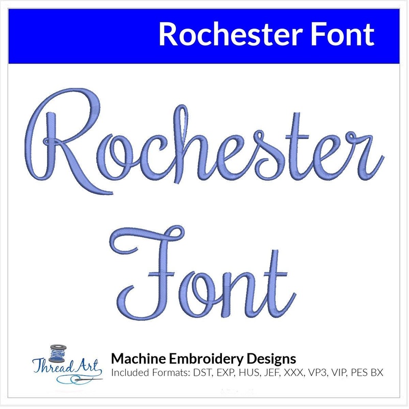 Rochester Font Machine Embroidery Design Set – Alphabet Letters Numbers BX Font – Download 9 Formats and 4 Sizes