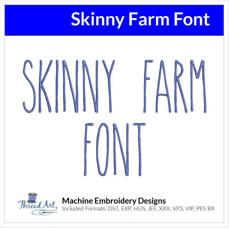 Skinny Farm Font Machine Embroidery Design Set – Alphabet Letters BX Font – Download 9 Formats and 4 Sizes