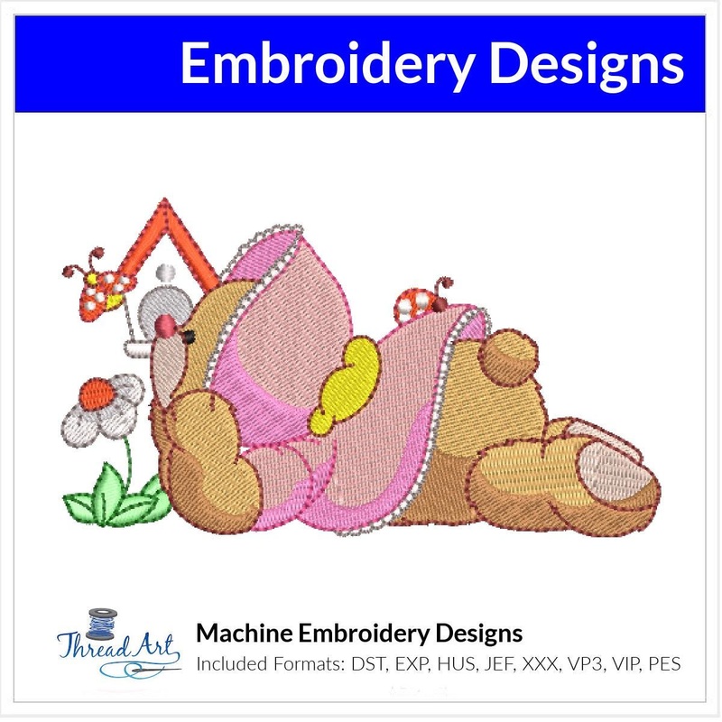Spring Bear Machine Embroidery Design Instant Download – 4 Sizes – 8 Formats – ThreadArt