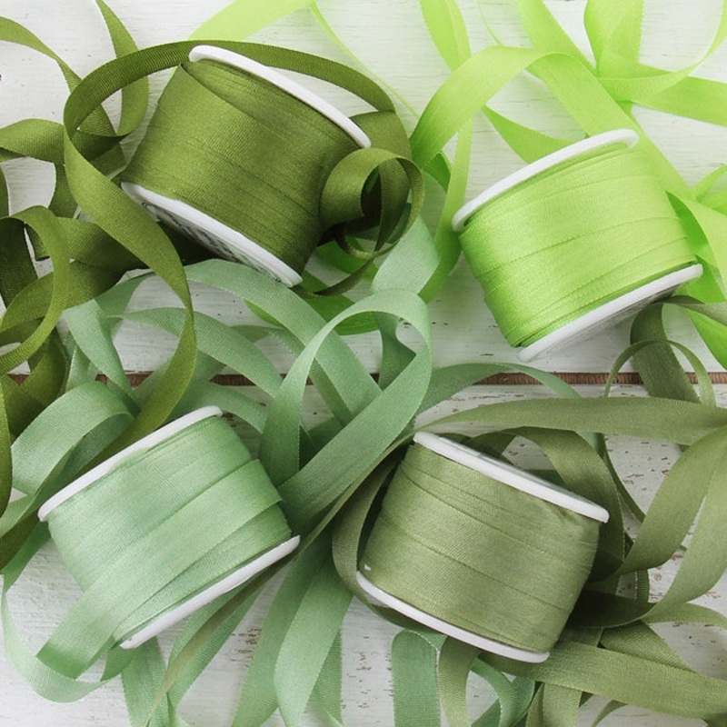 7mm Silk Ribbon Set – Green Shades – Four Spool Collection