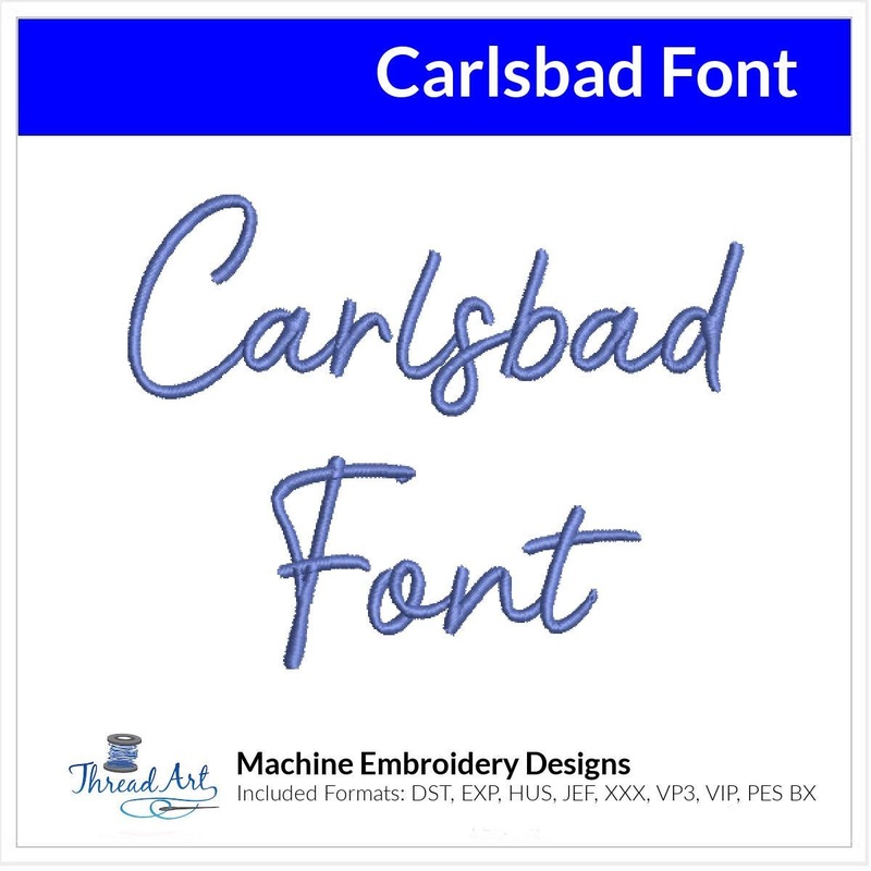 Carlsbad Font Machine Embroidery Design Set – Alphabet Letters Numbers BX Font – Download 9 Formats and 4 Sizes