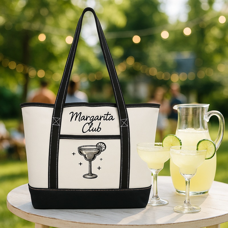 Embroidered Margarita Tote Bag  – Embroidered With a Margarita and Text