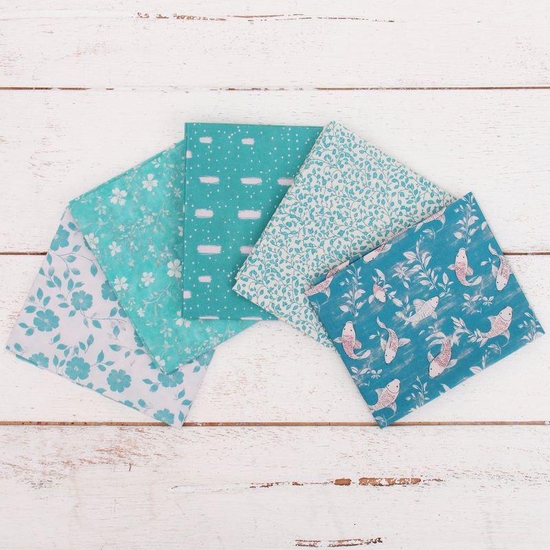 Fat Quarter Bundle – Five Aqua Precut Cotton Fabrics